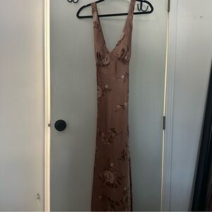 Elegant Light Mauve Pink Floral Satin Slip Dress